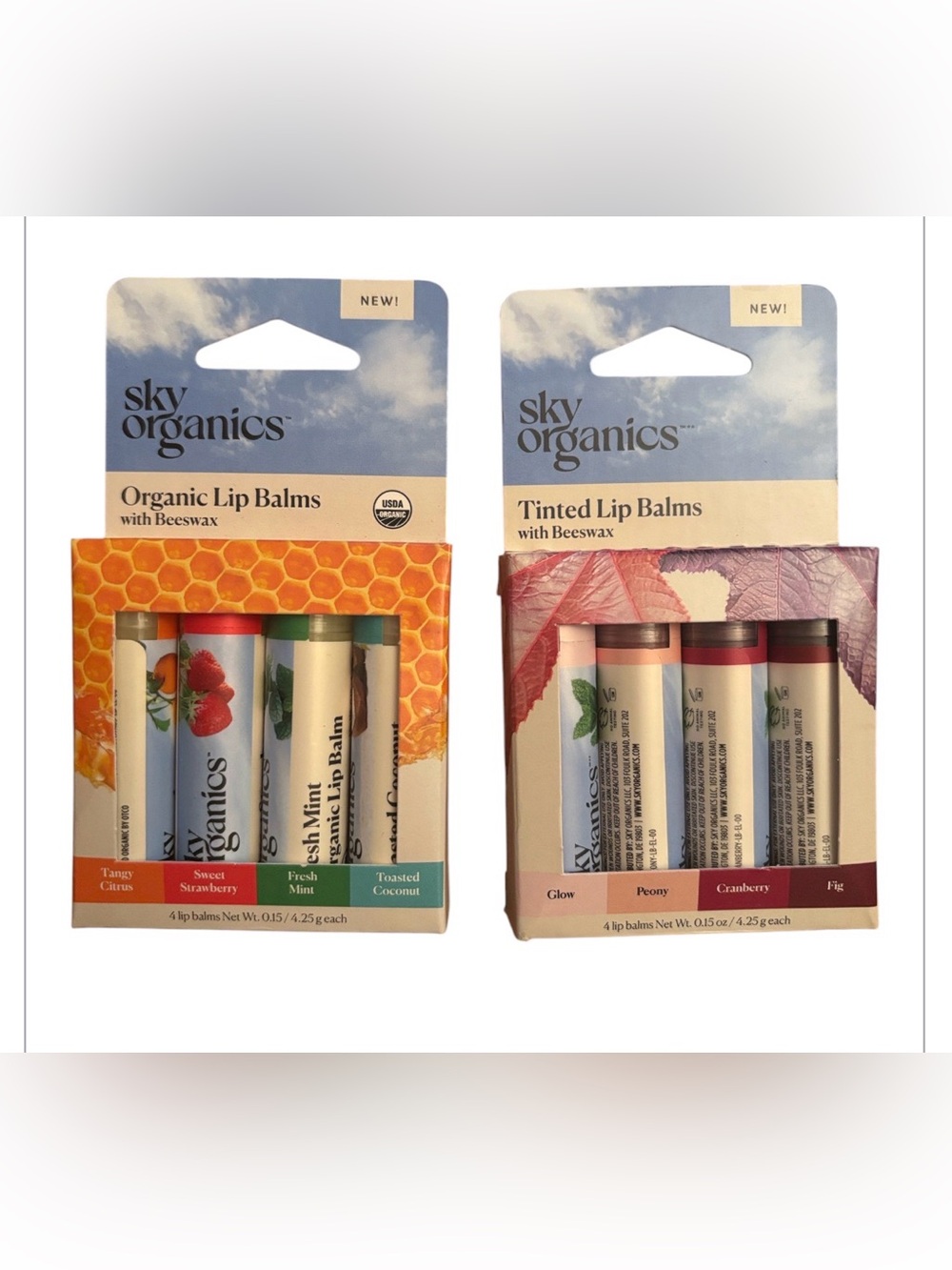 Sky Organics Bundle | NEW Organic Lip Balms W Beeswax NEW Tinted Lip Balms NWT 2